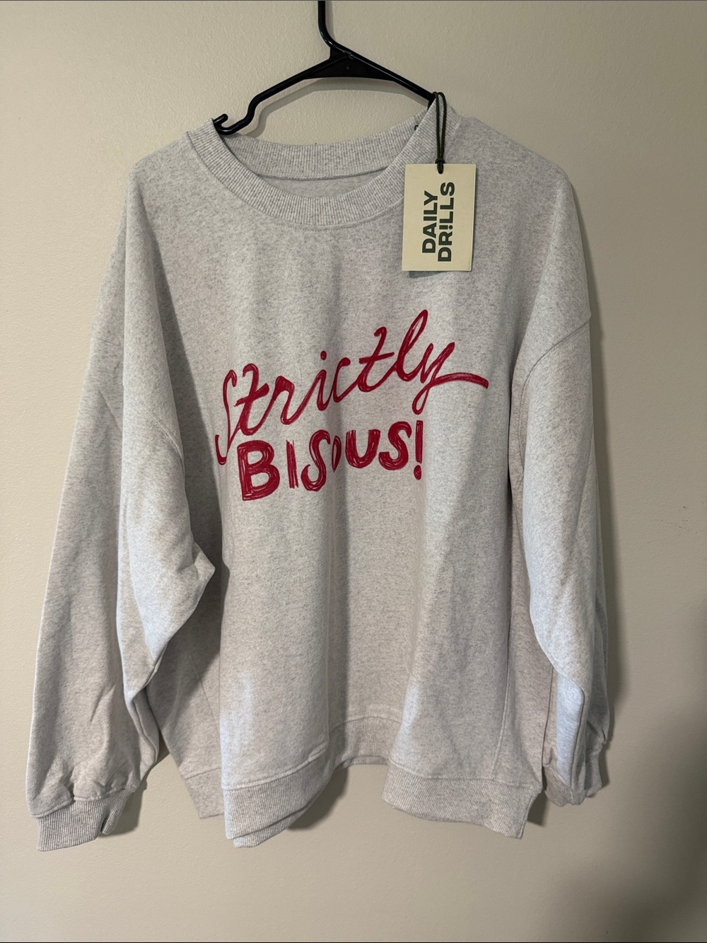 Daily Drills Light Gray Crewneck Sweatshirt with Red Script Graphic